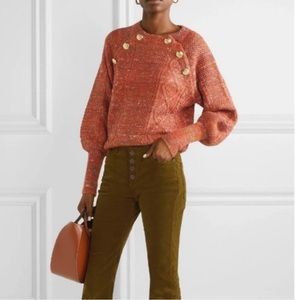 Veronica Beard Adelaide Blouson sleeve orange knit sweater crew neck S A14